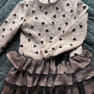 Heart Patterned Dress with Ruffled Skirt